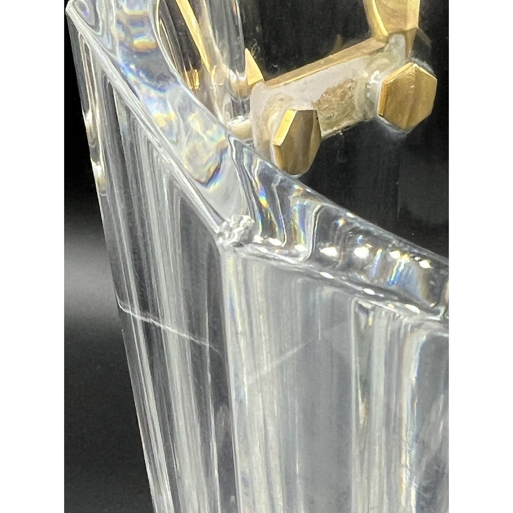 Vintage Baccarat Maxim Heavy Crystal Ice Bucket Brass Handles Signed - Picture 8 of 8
